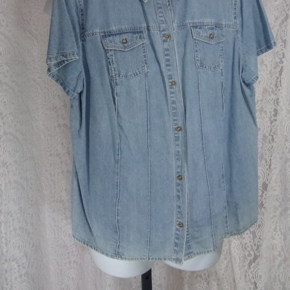 Denim S/S Shirt Blue 100% Cotton - Picture 2 of 3